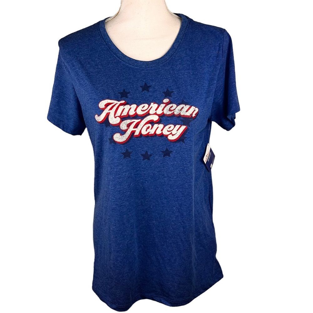 NWT American Honey Patriot Blue Short Sleeve T-Shirt Large Memorial Day 4th July